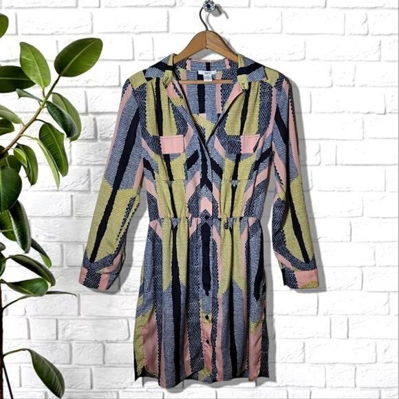 Bar III Geometric Long Sleeve Button-Down Dress - Picture 3 of 9